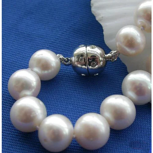 Favorite Pearl Jewelry,8'' 11mm White Round Freshwater Cultured Pearl Bracelet,Magnet Clasp,Classic Wedding Birthday Women Gift