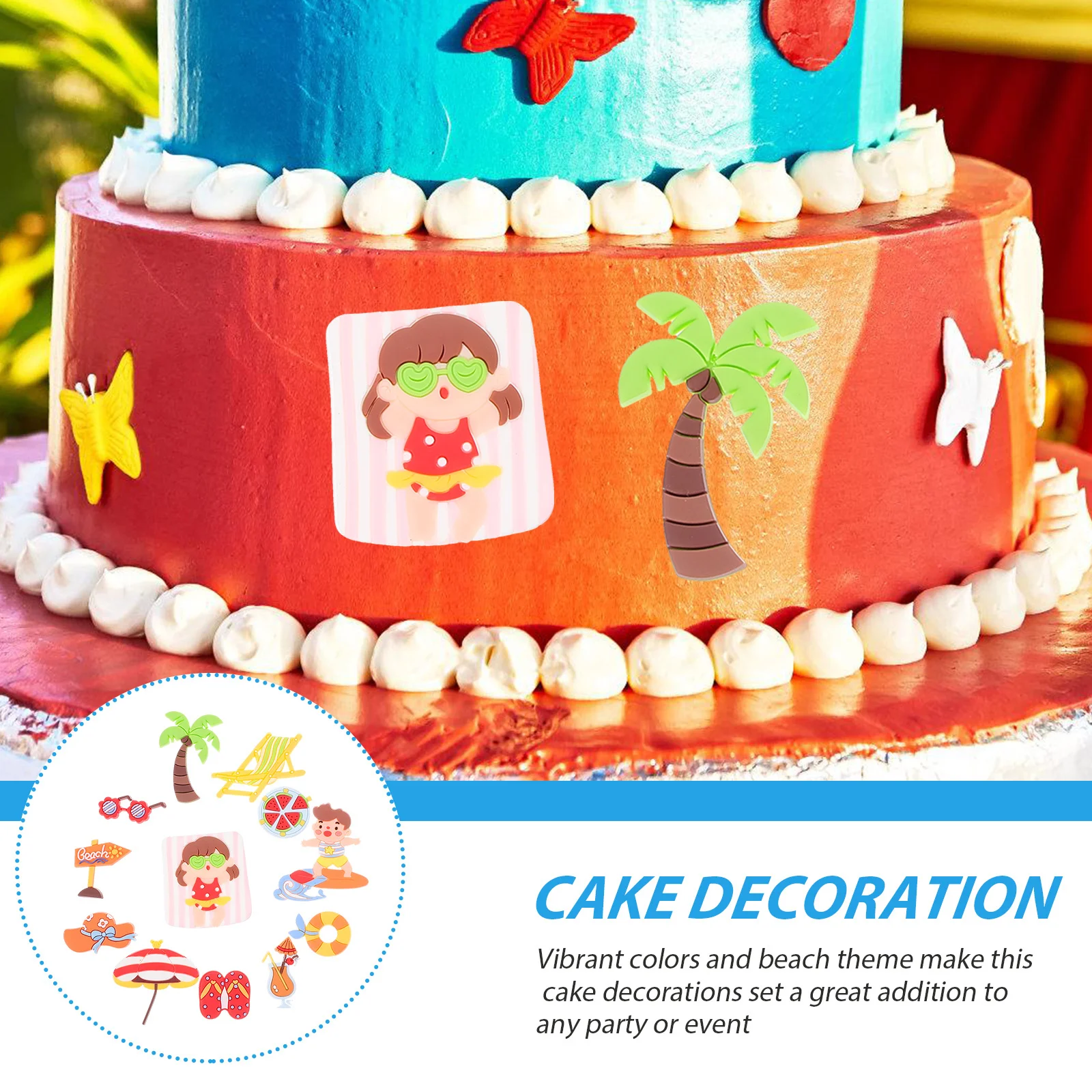 

1Set Beach Ocean Theme Birthday Cake Decoration Set Cake Topper Party Supplies Birthday Cupcake Topper Cupcake Toppers
