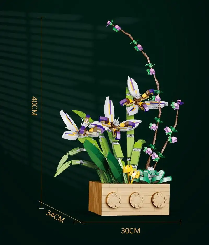 G5011 миниатюрные элементы в национальном стиле, строительный блок, букет пазлов в сборе, украшение для дома в горшке, вечный цветок