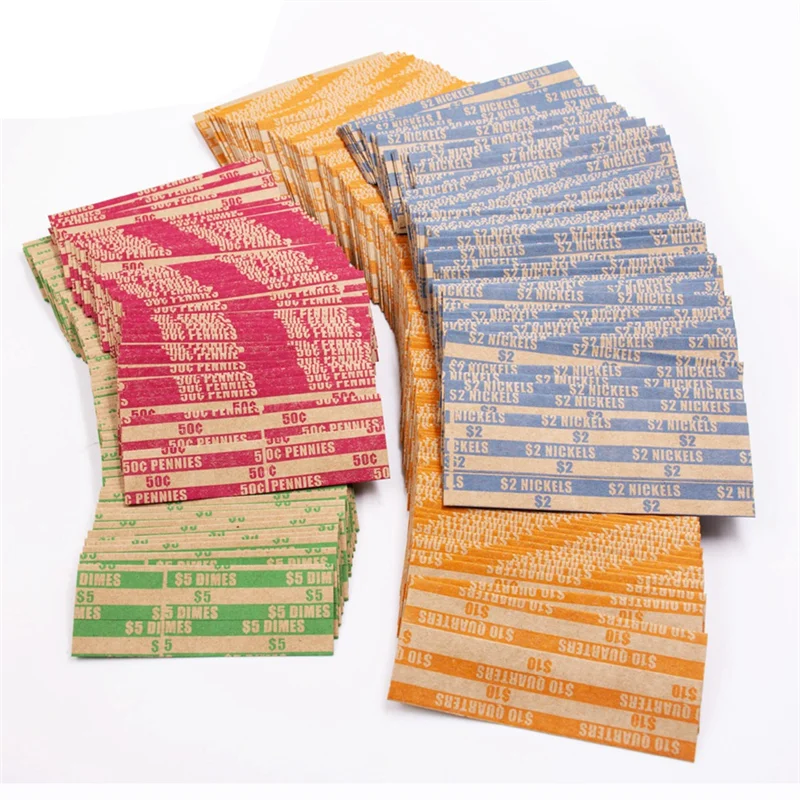 CEA 1000 Assorted Flat Striped Coin Wrappers - Pennies, Nickels, Dimes, Quarters