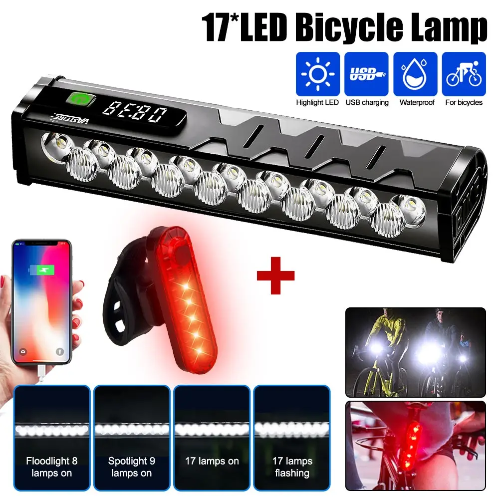 Bicycle Light Front 17LED 25500Lumen Bike Light 10000mAh Waterproof Flashlight USB Charging MTB Road Cycling Lamp Accessories