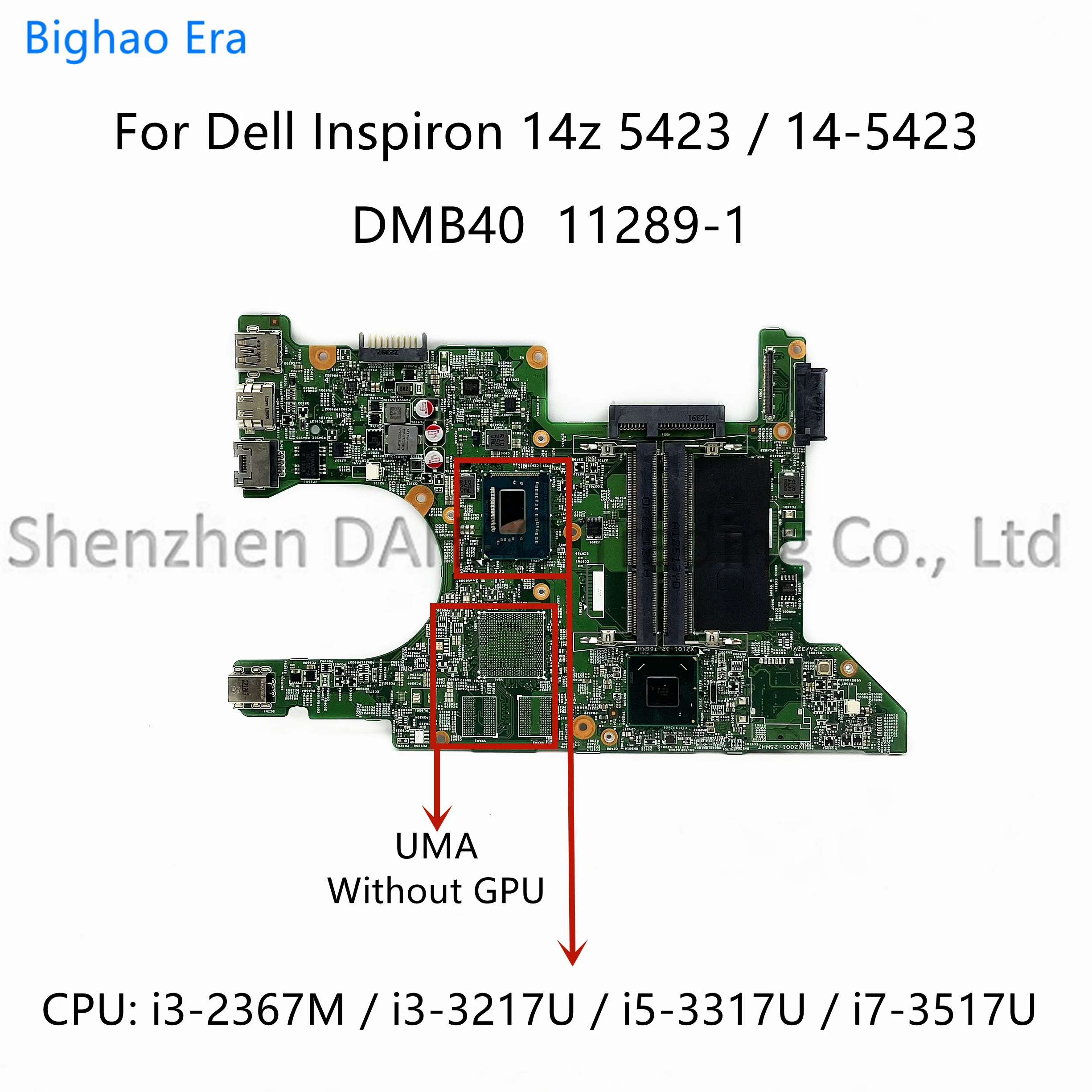 DMB40 11289-1 For Dell Inspiron 14z 5423 Laptop Motherboard With i3-2367M i5-3317U i7 CPU DDR3 UMA CN-02P02C 00N85M 0X9W64 X9W64