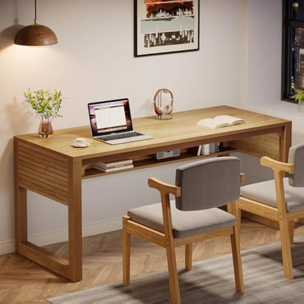Computer Desk with Bottom Storage Shelf, Writing Table with Thickened Desktop, Executive Desks Workstation, Computer Desk