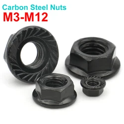 2/ 5/ 10/ 20pcs M3 M4 M5 M6 M8 M10 M12 Black Carbon Steel Hexagon Hex Head Serrated Spinlock Flange Nut Lock