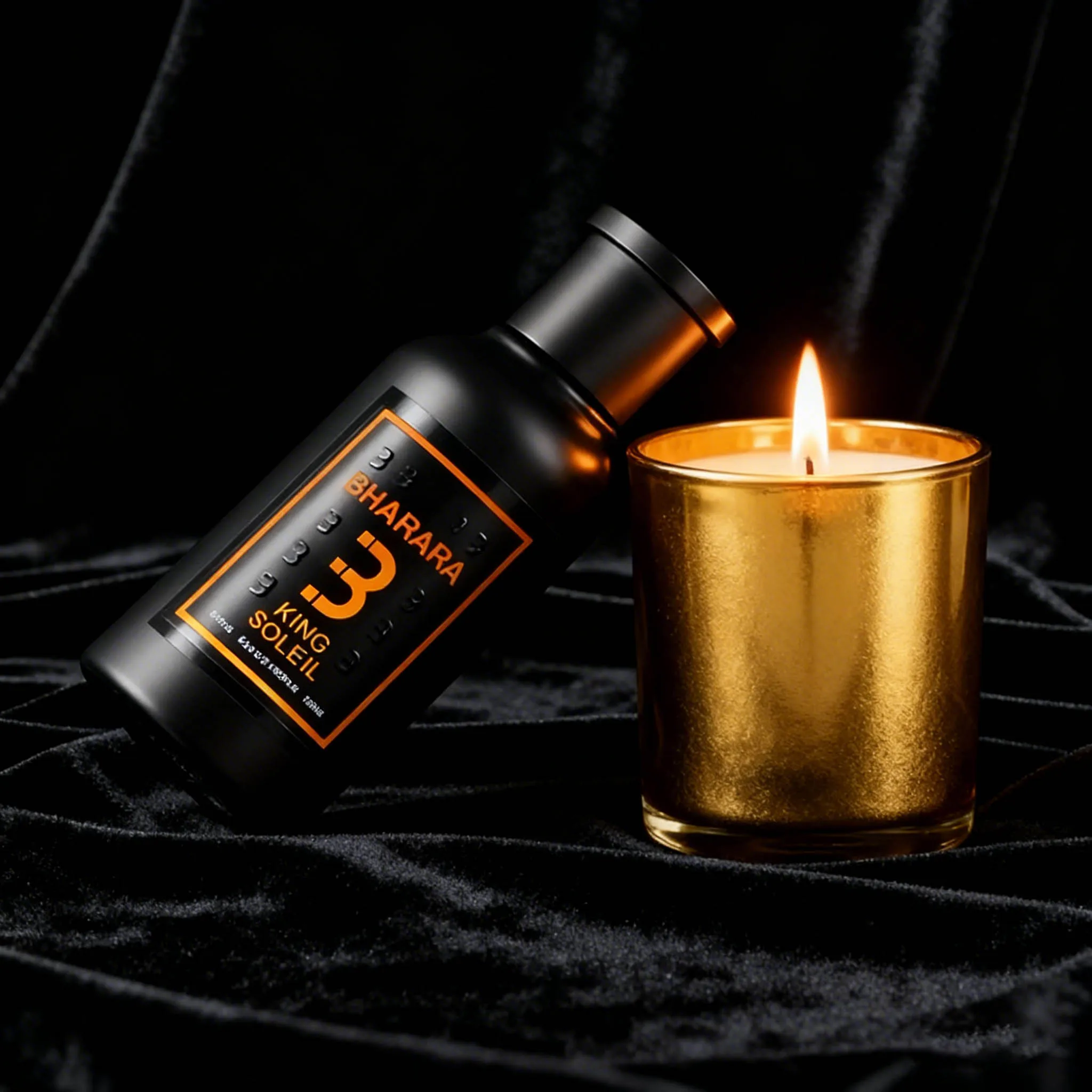 

Bharara King Soleil Eau de Parfum: Sleek Black Bottle, Warm Woody Scent for Men