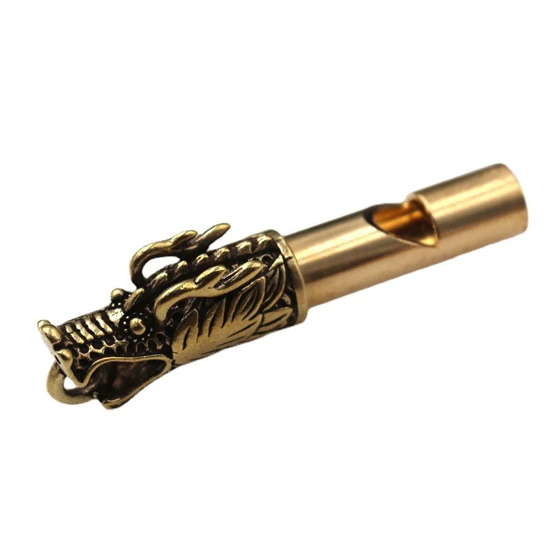 Vintage Brass Dragon Head Whistle Brass Outdoor Referee Animal Whistle Keychain Pendant Outdoor Survival Accessoires Miniatures