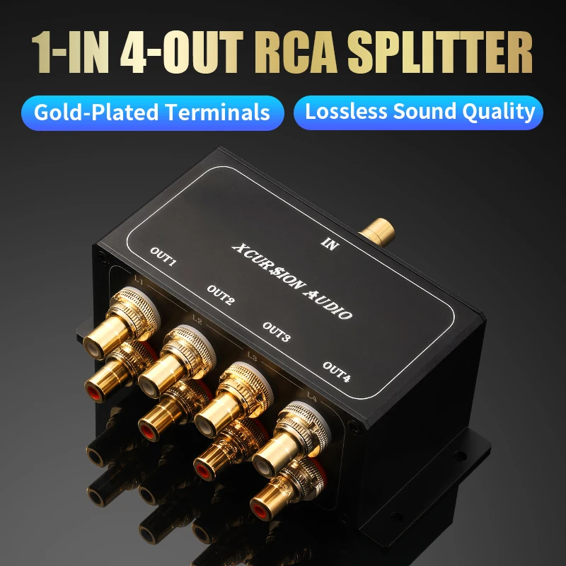 1 In 2/4 Out RCA Audio Splitter Stereo Signal Distributor Dual Ways for Amplifier DAC TV Home Theater Sound Equipment
