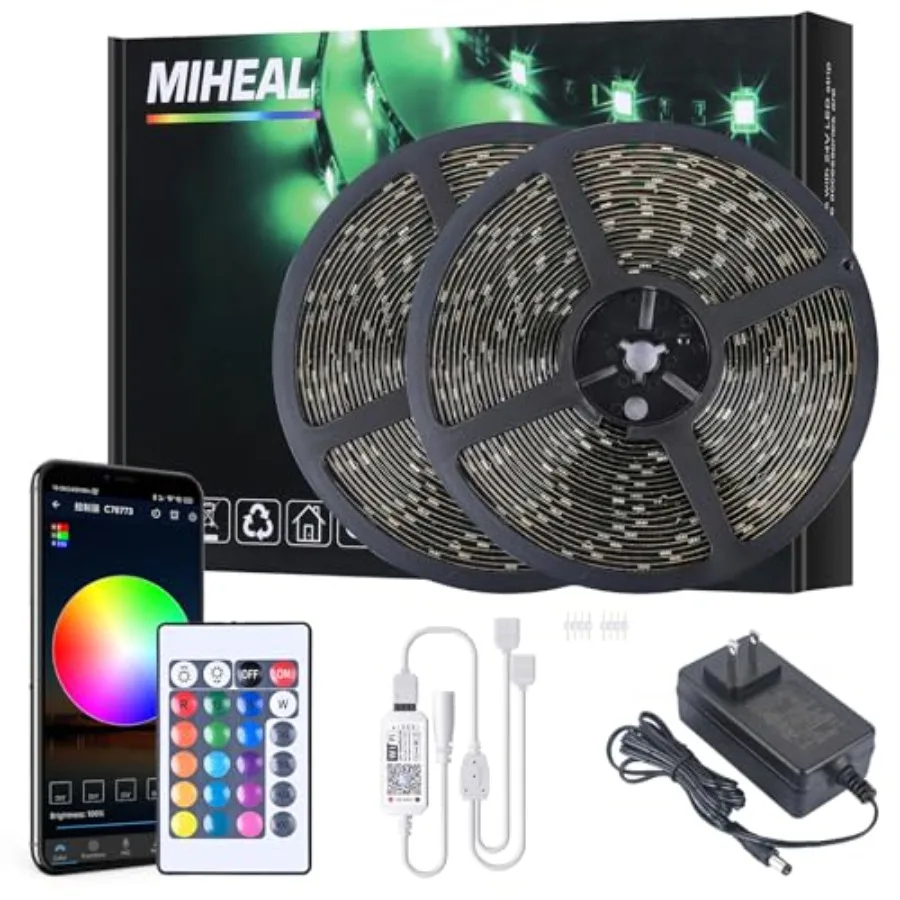 Led Light Strip, WiFi Wireless Smart Phone Controlled IP65Waterproof Strip Light Kit Black PCB 5050 LED Lights, Working with An