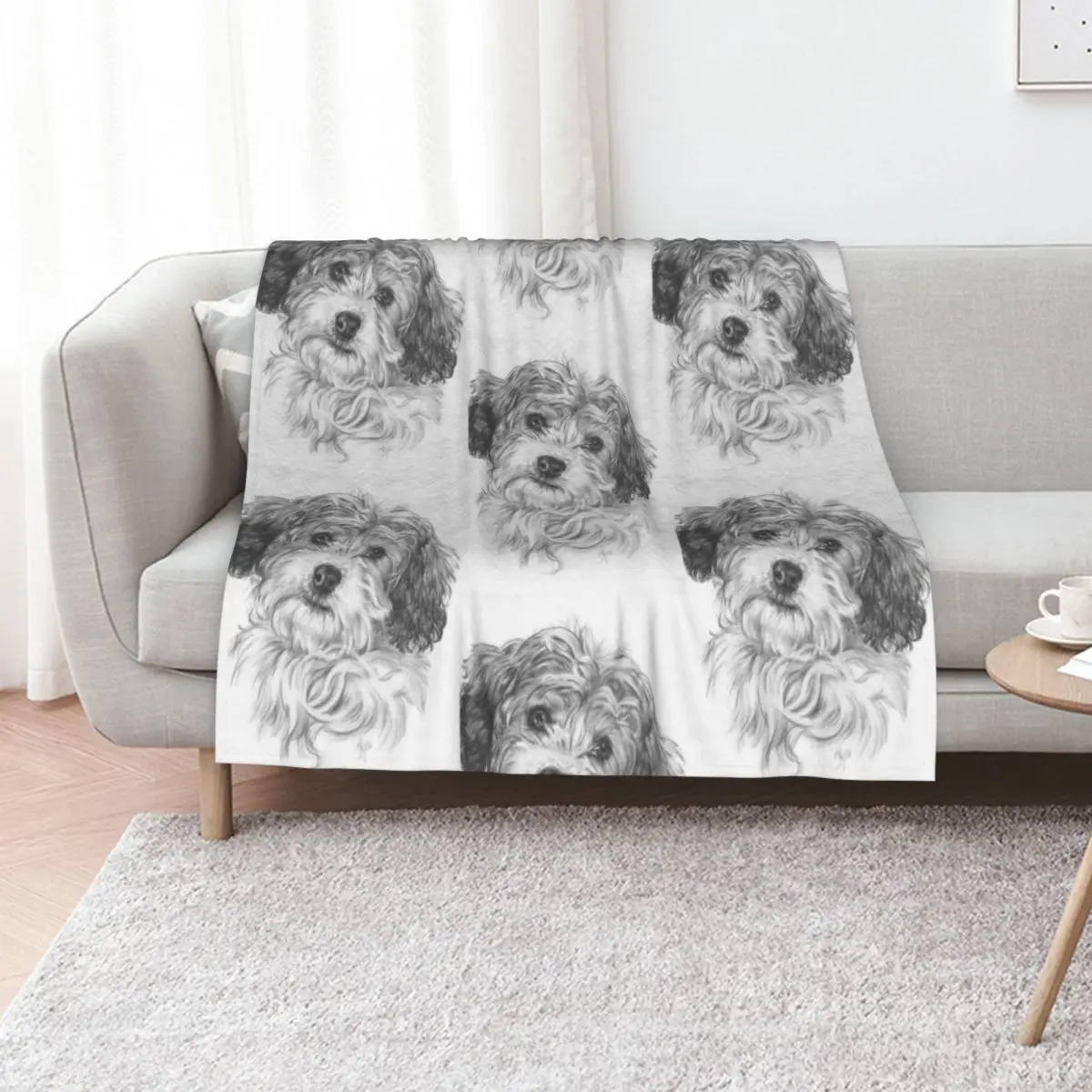 Darling Cavachon Portrait in Graphite Throw Blanket Decoratives Vintage Personalized Gift Decorative Sofa Flannels Blankets