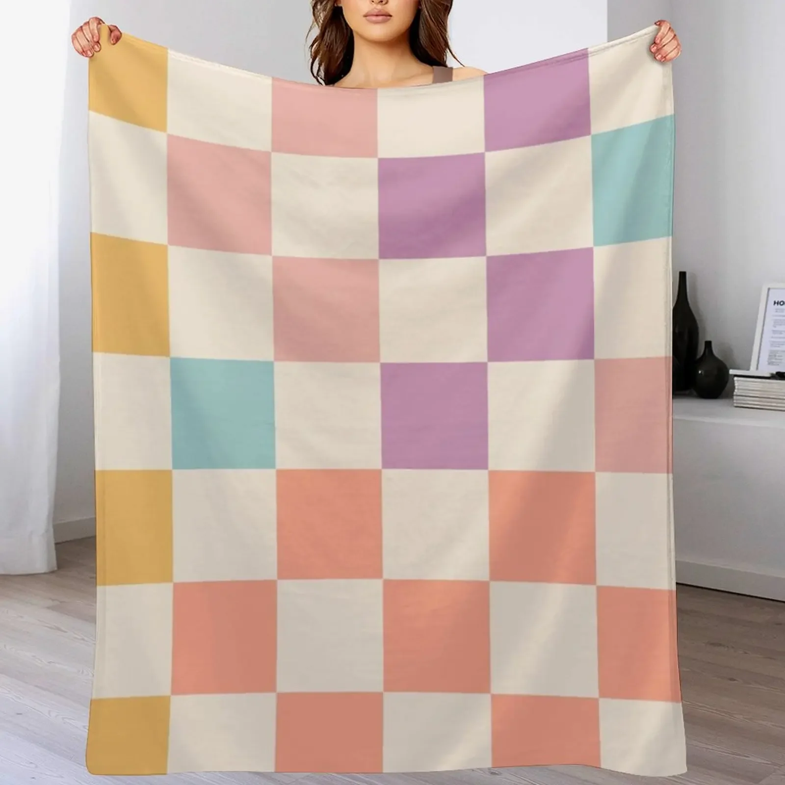 Sunny Check Pattern - Positive geometry Throw Blanket Travel Size Cozy Blanket for Plane Train