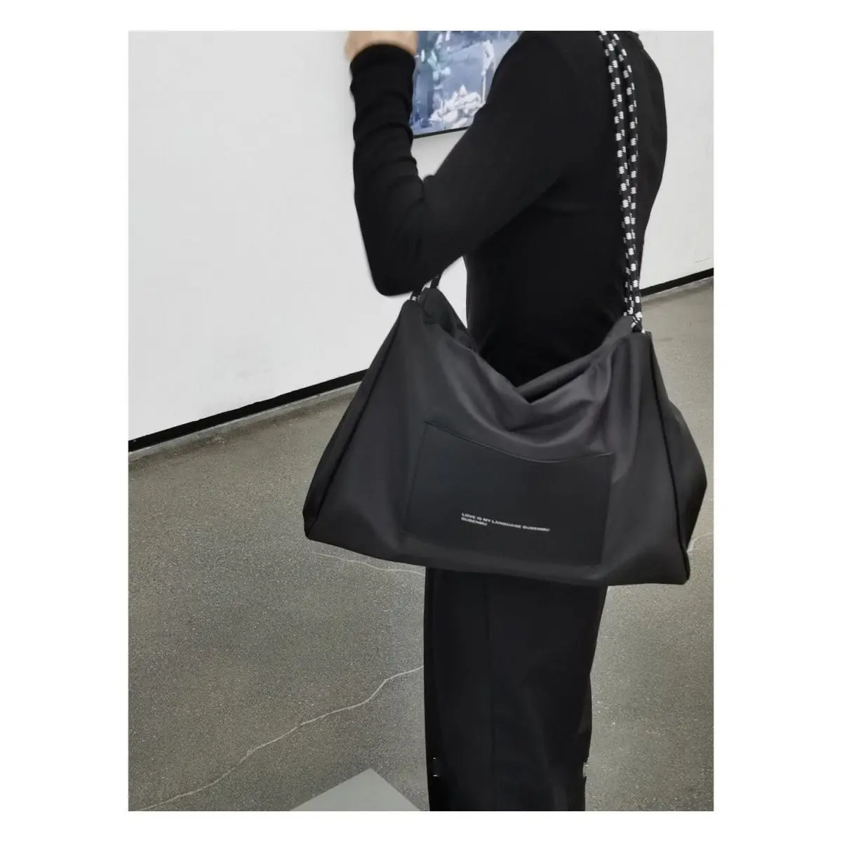 Women Nylon Tote Bag High-Capacity Black Office Lady Shoulder Bag Handbag Simple Travel Bag Waterproof