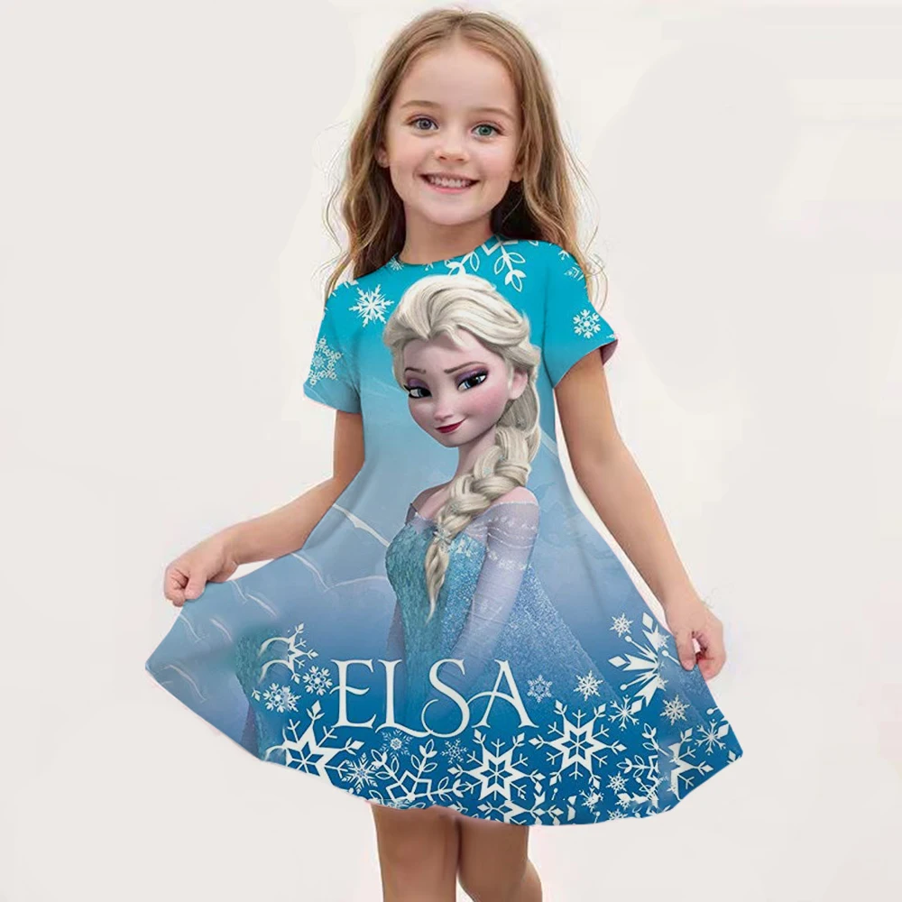 Miniso Summer Fashion New Children's Short-Sleeved Dress Cute Kitten Snow White 3d Printed Clothing High Quality Trendy Clothes