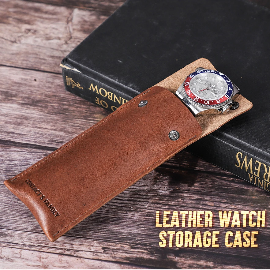 

Vintage Leather Watch Storage Case Crazy Horse Cowhide Leather Watch Universal Simple Leather Case Travel Protect Clock Bag