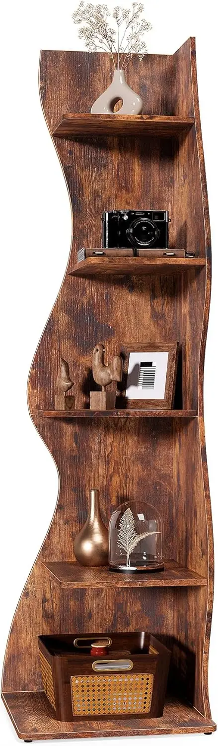 

Small Corner Shelf, Modern 5-Tier Wall Corner Bookshelf, Stylish Bookcase Storage Rack for Small Space, Living Room, Bedroom