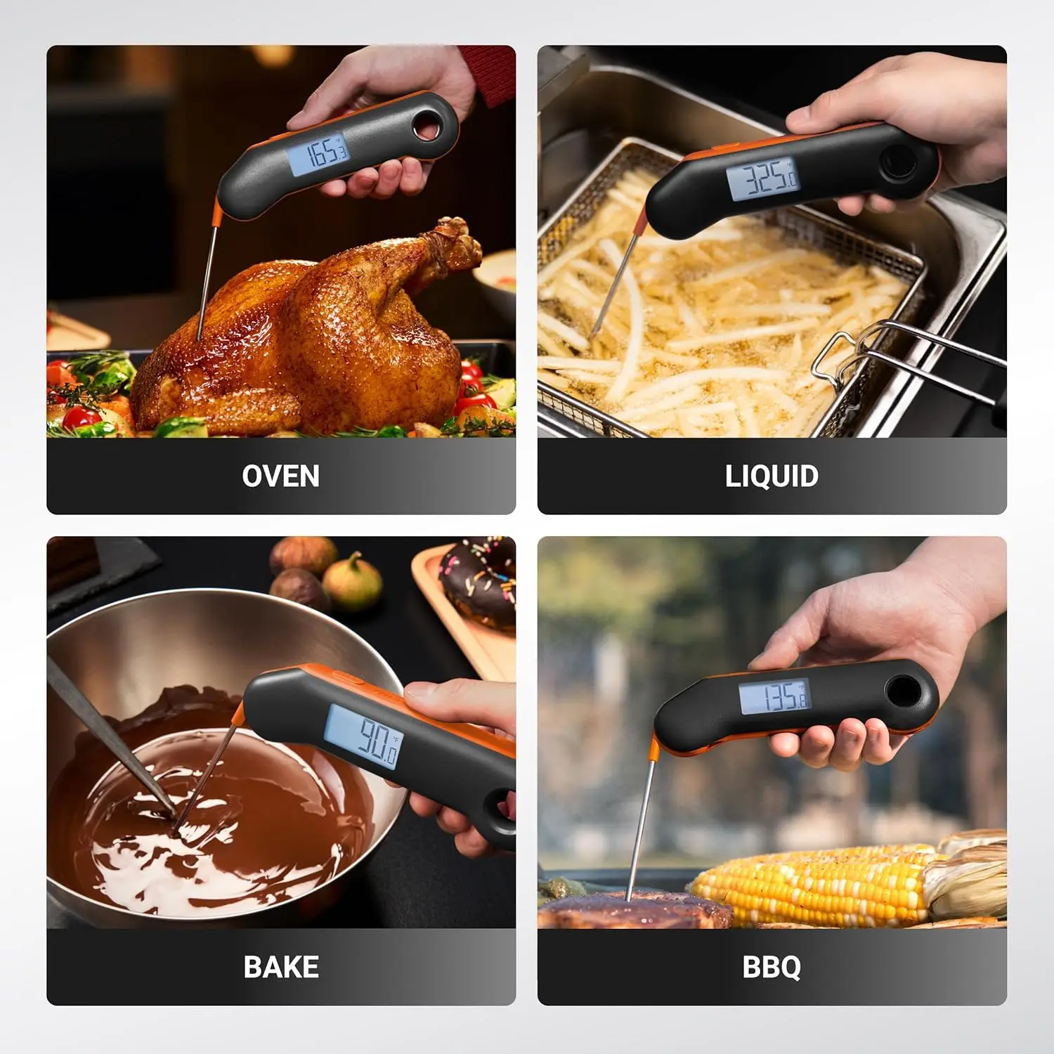 Instant Read Meat Thermometer, 0.5 Sec Accuracy, IP67 Waterproof, Backlit Display for BBQ Grill Cooking