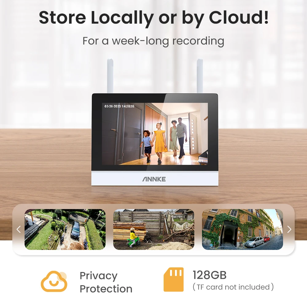 Annke 3MP 5MP نظام CCTV لاسلكي 4CH NVR كاميرا واي فاي خارجية 7 بوصة تعمل باللمس اتجاهين الصوت 2/4 قطعة كاميرا أمان واي فاي
