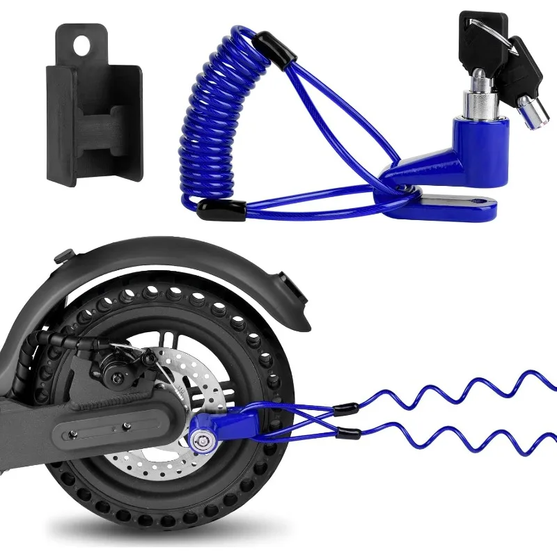 Portable Disc Brake Lock with Coiled Steel Cable & Mount Bracket Anti-Theft Motorcycle Scooter Wheel Lock Heavy Duty Safety