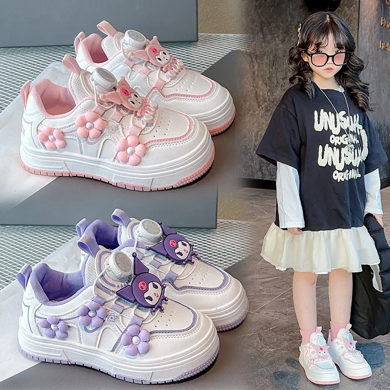 

Sanrios Kuromi Girl Shoes Anti-Slip Student Leather Casual Shoes Child Spring Autumn New Kawaii Cartoon Sports Shoes Fashion
