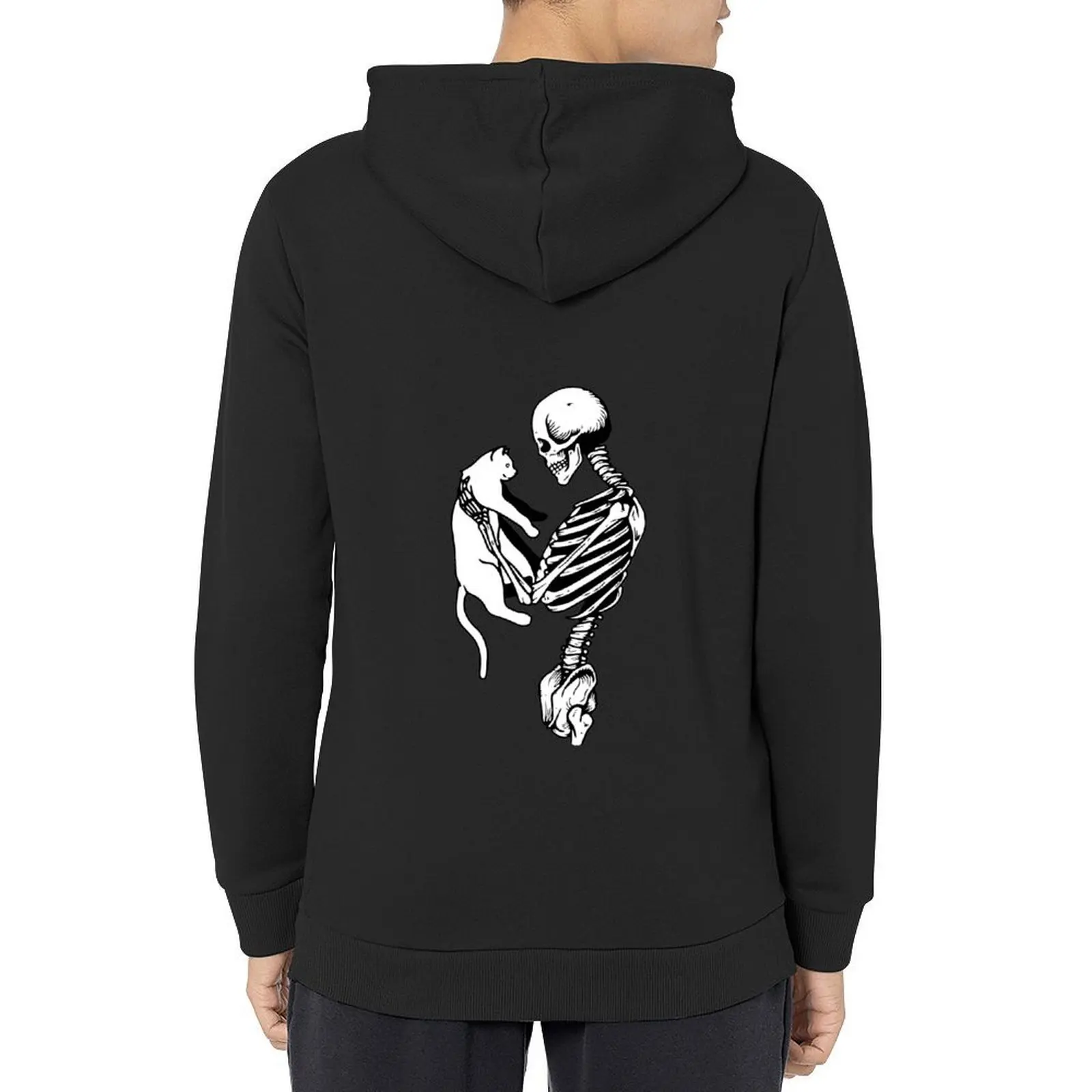 

Funny Skeleton With Cat, Skeleton Cat, Black Cat, Halloween Hoodie men's clothing men clothing anime clothes hoodie for men