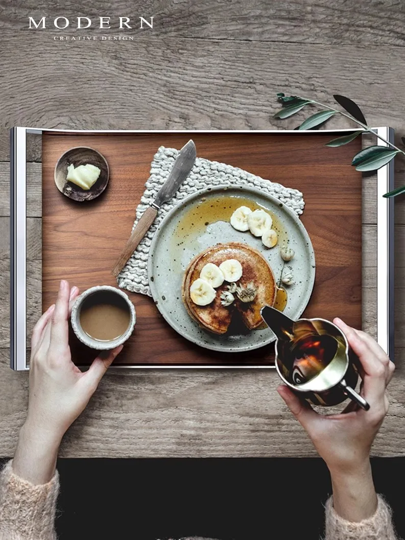 

Европейский стиль, современный легкий, роскошный, для домашнего использования, поддон из орехового дерева, ресторан, продвинутое творчество, поддон для хранения кофе Dim Sum