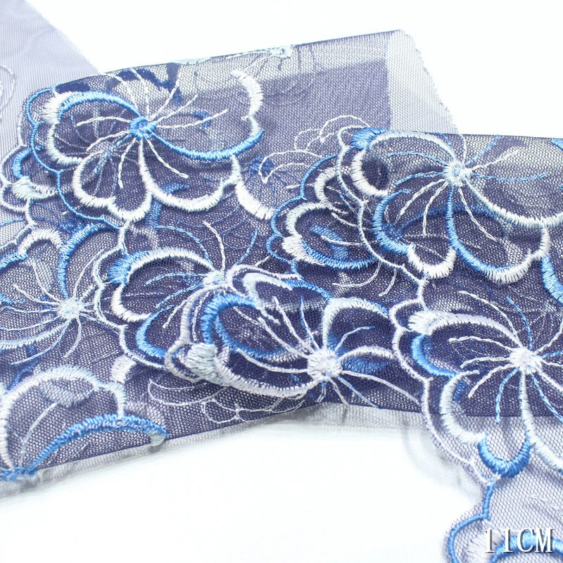 

28Yards Blue Floral Embroidery Trimmings Mesh Sewing Supplies Trim Dress DIY Garment Curtains Accessories 11cm Width