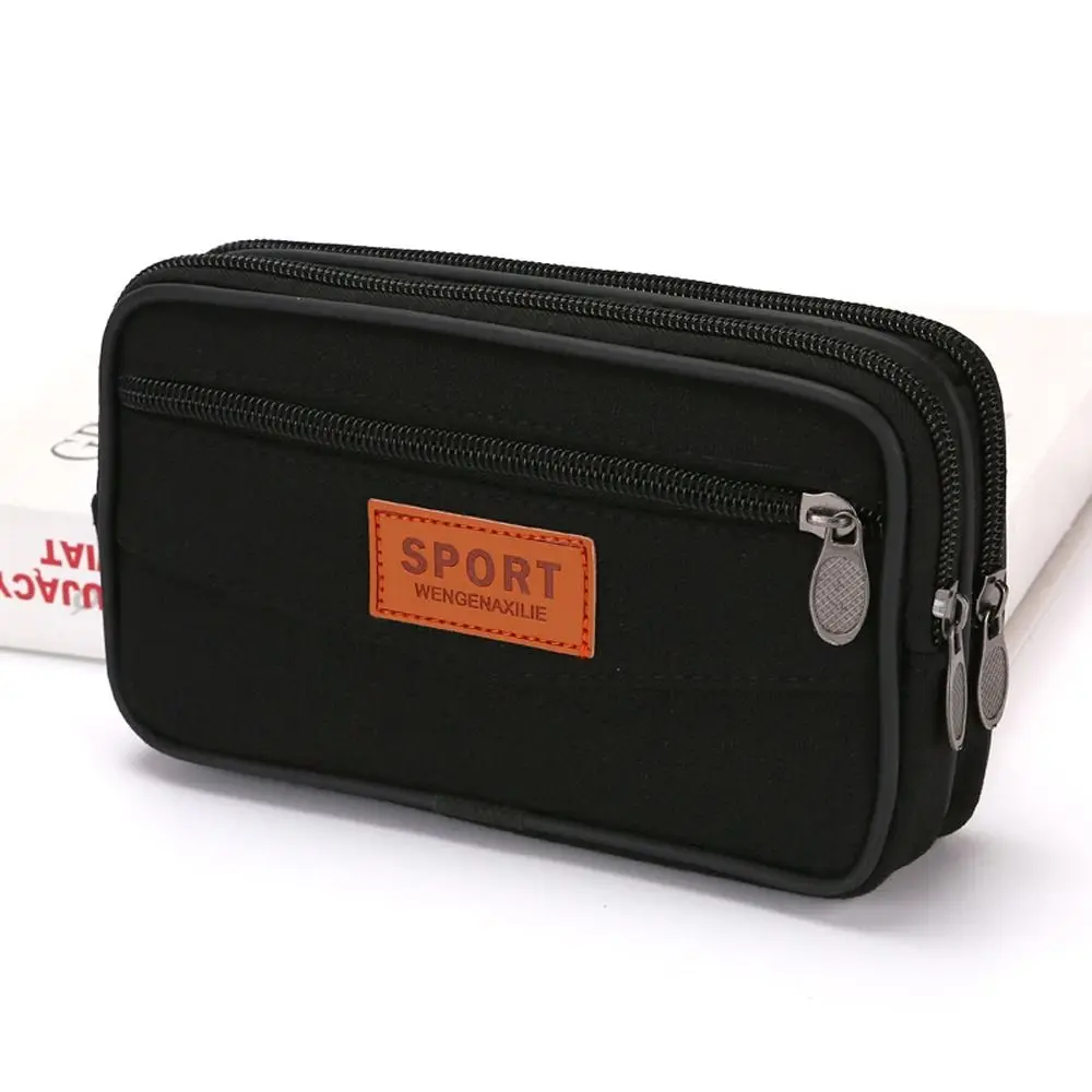 Wallet Purse Double Layer Men Phone Bag Horizontal Canvas Mobile Phone Pouch Casual Belt Pouch Men Waist Pack Outdoor Sports