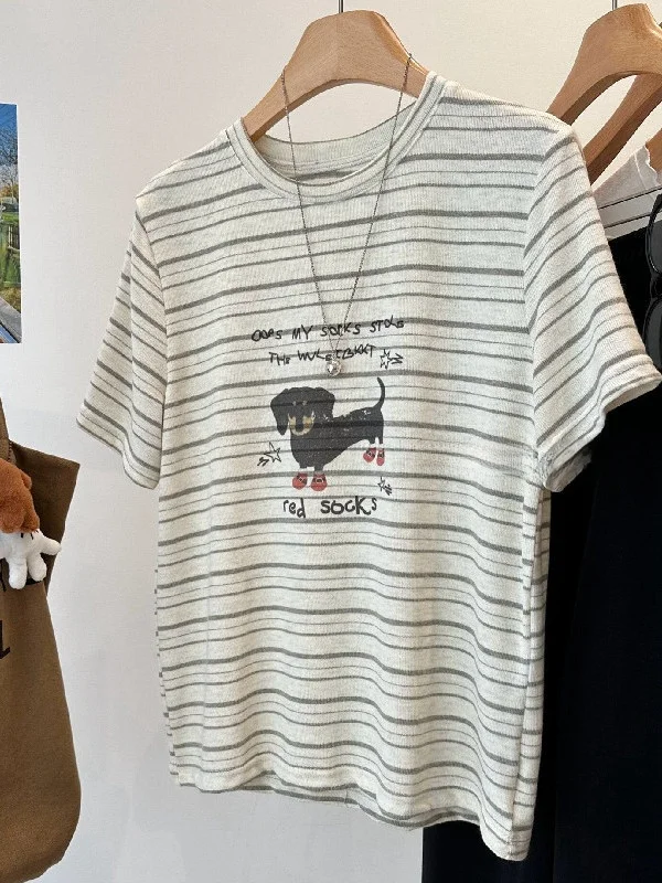 

plus Size Women's T-Shirt round Neck Short Sleeve Striped Casual Print Top Breathable Polyester Summer Fashion plus Size Clot...