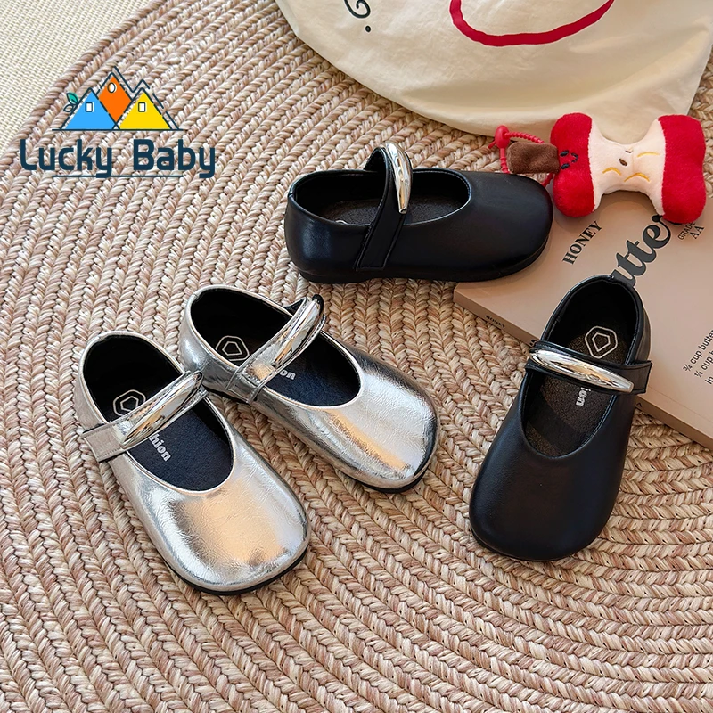 

Little Girls Leather Shoes Soft Kids Mary Janes with Beading Beaded Chic Princess Sweet Simple Children Flats Black for Wedding