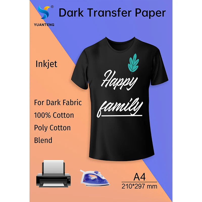 

Inkjet Printable Iron-On Heat Transfer Paper for Dark Fabrics A4 Size Iron On Transfer Vinyl Sheet for T Shirts and DIY Projects