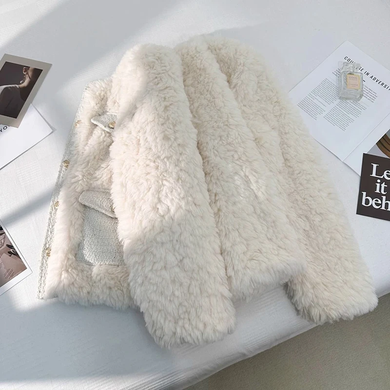 Winter 2024 Lamb Wool Fur Jacket for Women sheepskin coat Thick Warm Short Cashmere Coat Cotton Faux Fur Jacket Female