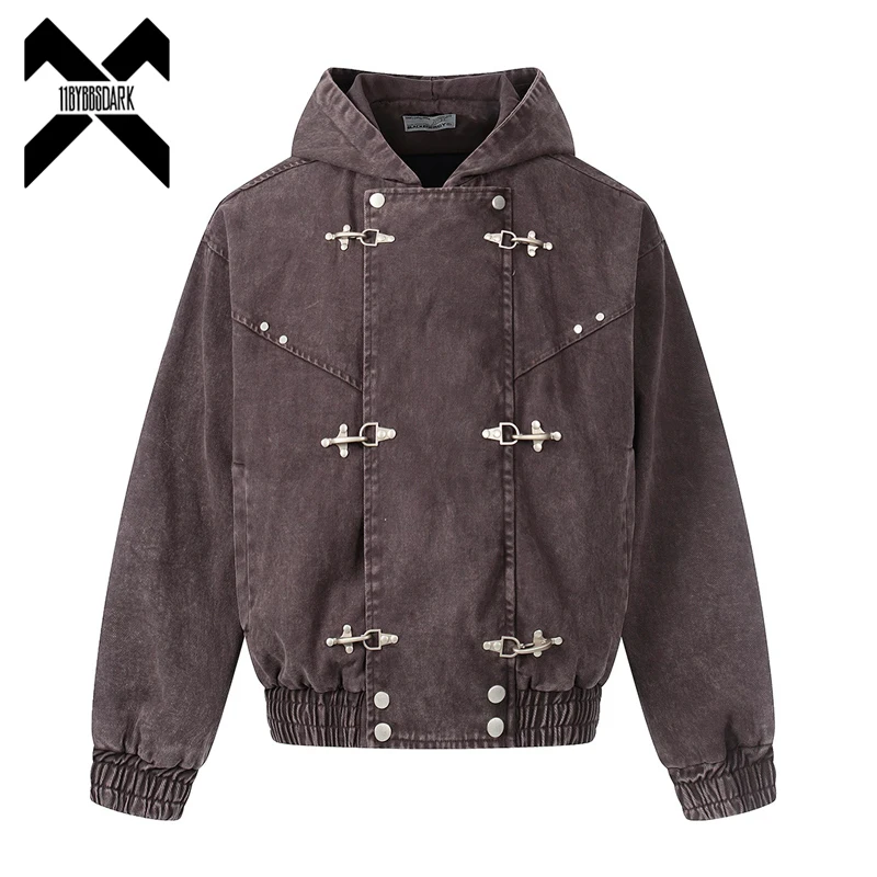 

Винтажная джинсовая куртка с эффектом потертости для мужчин, в стиле Y2K, гранж, с капюшоном, свободного кроя, в стиле хип-хоп, уличная одежда