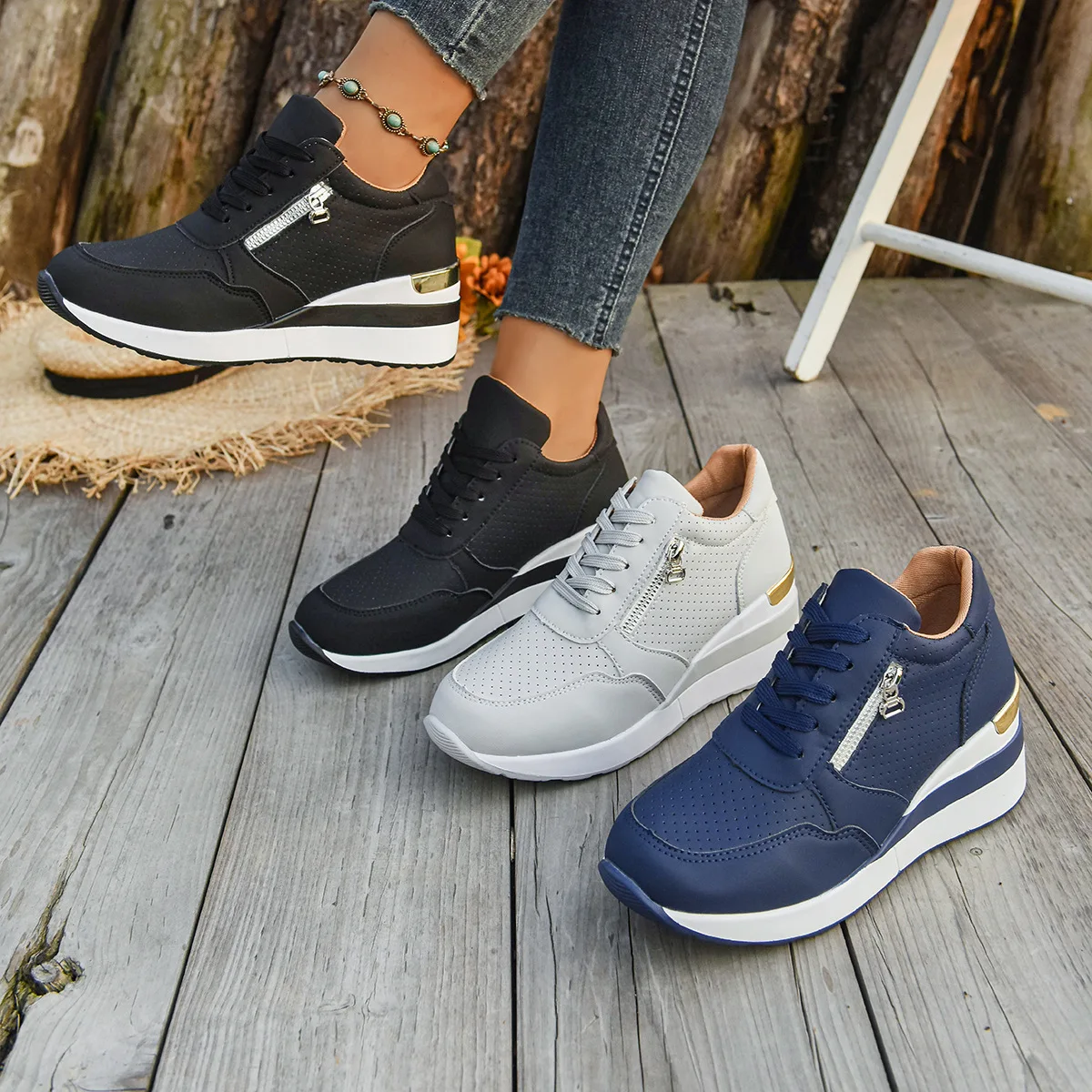 Women's large-sized thick-soled sports and casual shoes 2025, fashionable lace-up single shoes, fashionable sports shoes
