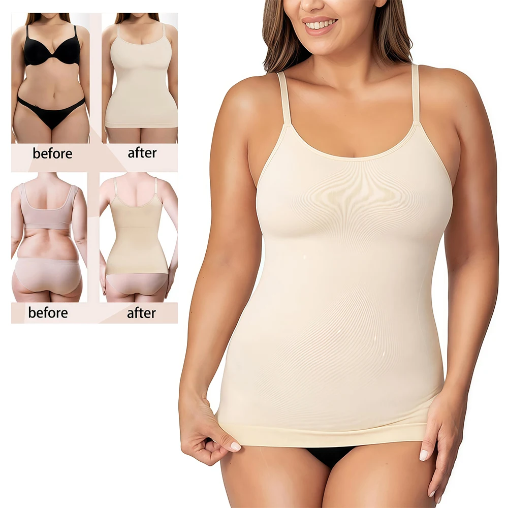 1-teiliges Camisole-Unterhemd mit U-Ausschnitt für Damen, nahtloses Body Shaper Cami-Tanktop zur Bauchkontrolle, schlankmachendes Basic-Layering-Unterhemd