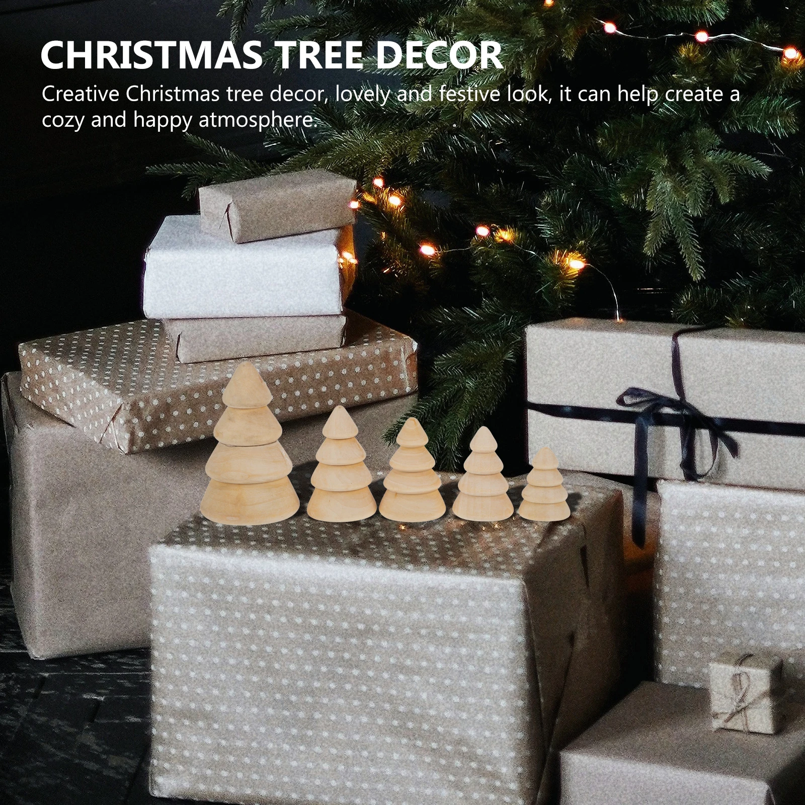 

5pcs Christmas Tree Decor Wood Craft Festive Home Office Decoration Desktop Xmas Ornament Wooden Tree Festival Scene Decor
