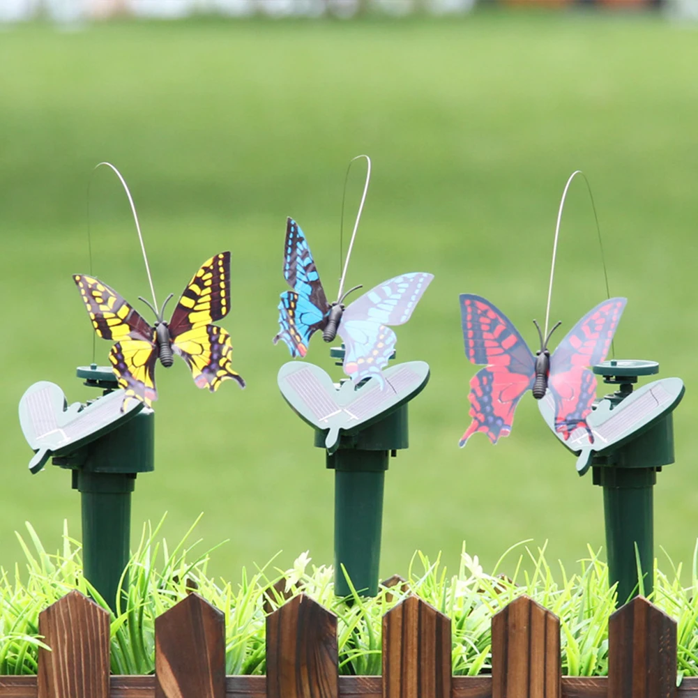 5-1PCS Solar Powered Dancing Flutterin Butterflies Windmill Flying Humming Bird Outdoor Farmland Yard & Garden Stakes Decors