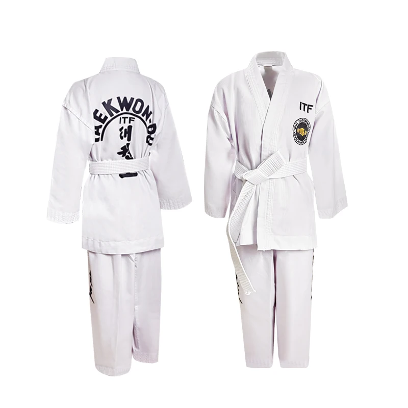 Profissional itf taekwondo uniforme karate judo roupas bordado inteiro artes marciais estudante terno de treinamento para crianças adulto unisex