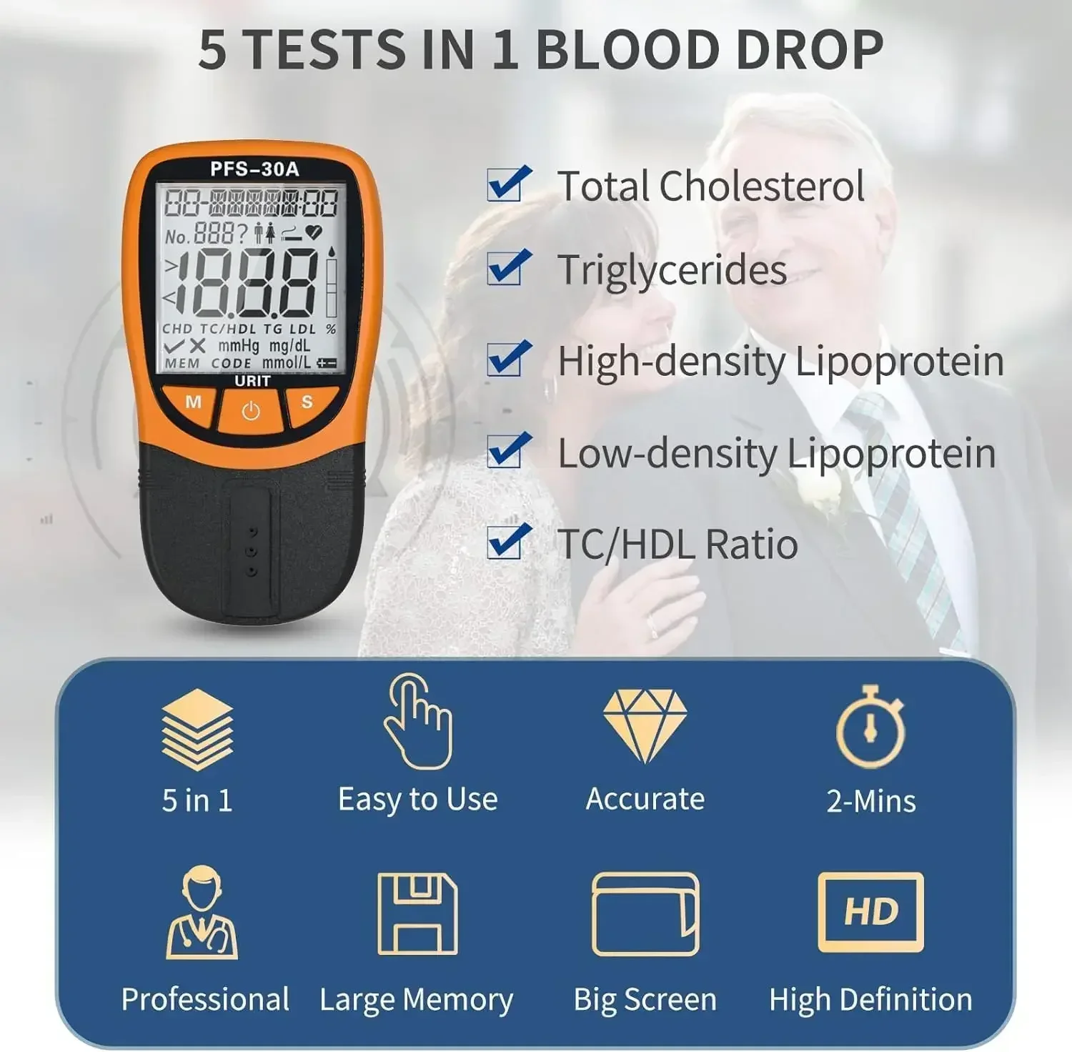 5 in1 TC/HDL/TG/LDL Blood Lipid Analyzer Monitoring Total Cholesterol Triglycerid Automatic Household Health Monitoring