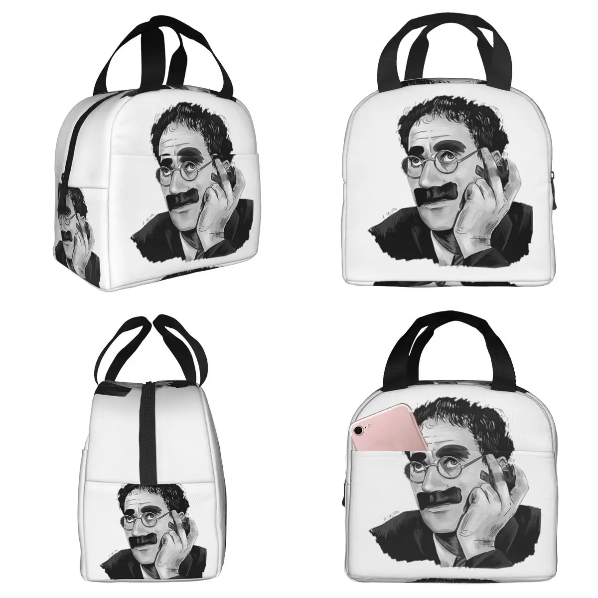 Bolsa térmica para el almuerzo con ilustración de retrato de Groucho Marx de Burro, bolsa térmica para el almuerzo para niños, caja térmica para comida escolar, bolsas para el almuerzo
