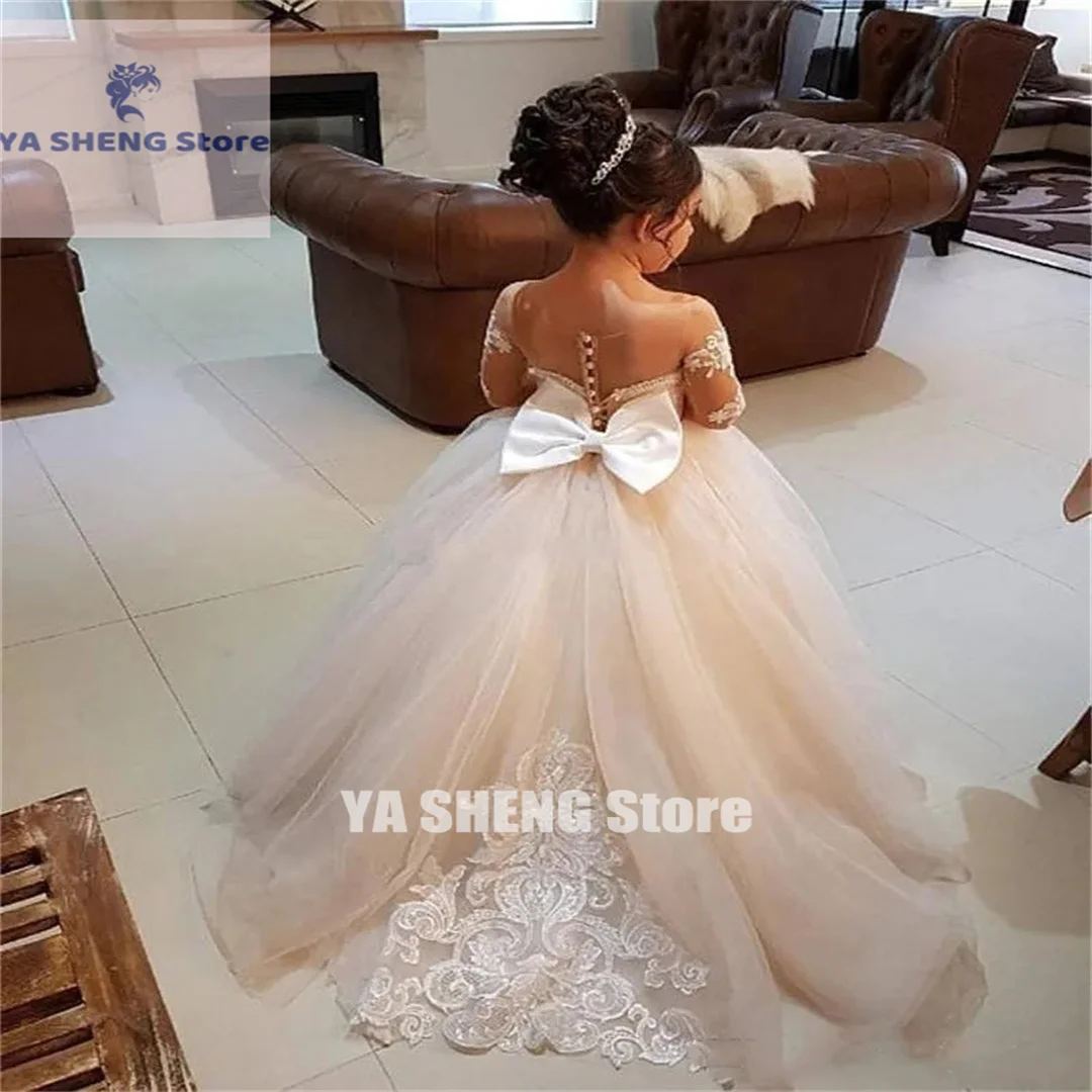 Wedding Party Holiday Maroon Applique Girls Flower Girls Dresses For Pageant Dresses Customize Tulle Lace Birthday Dress