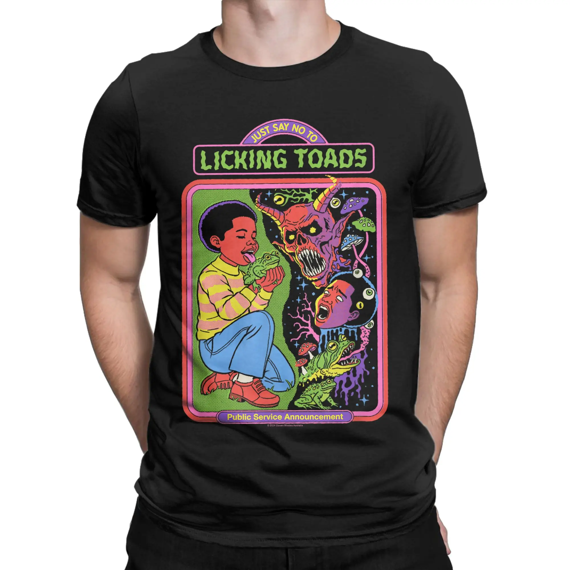 Men's T-Shirt Steven Rhodes Just Say No To Licking Toads Retro Dark Humor Vintage 100% Cotton Tees Short Sleeve Tops