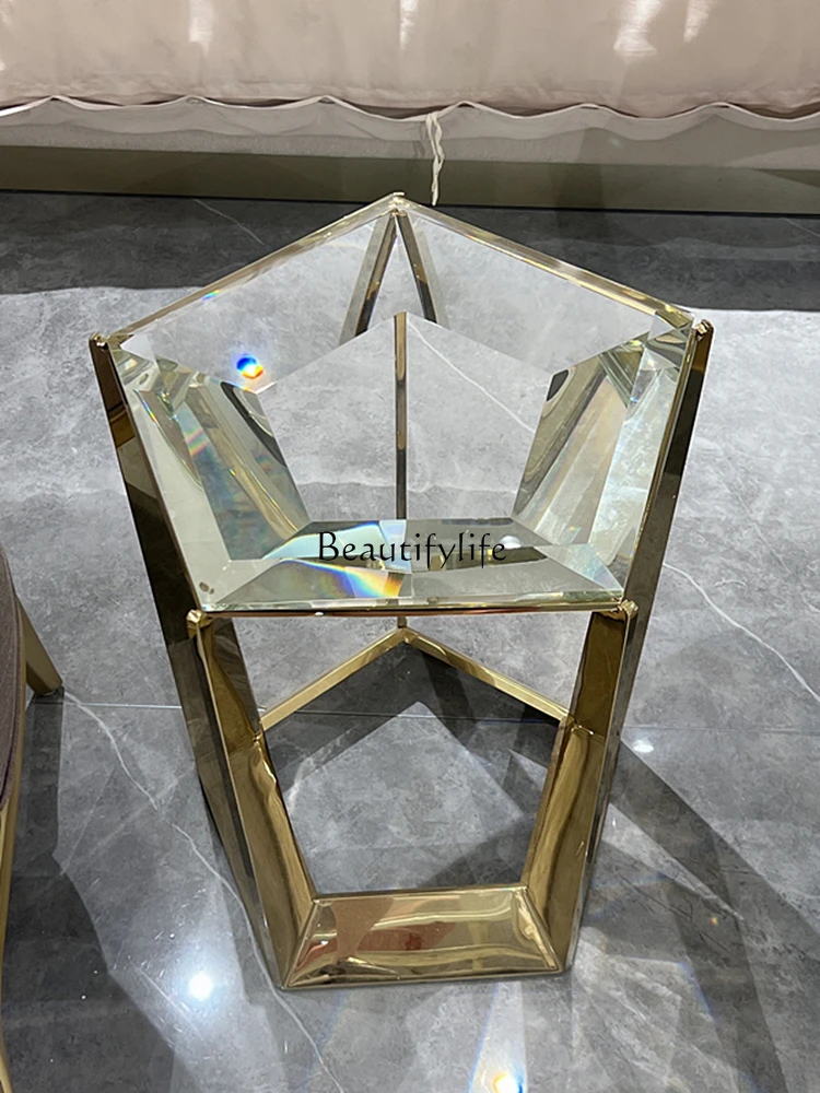 Stainless Steel Titanium Crystal Diamond Sofa Side Table Modern Minimalist Living Room Decoration Table