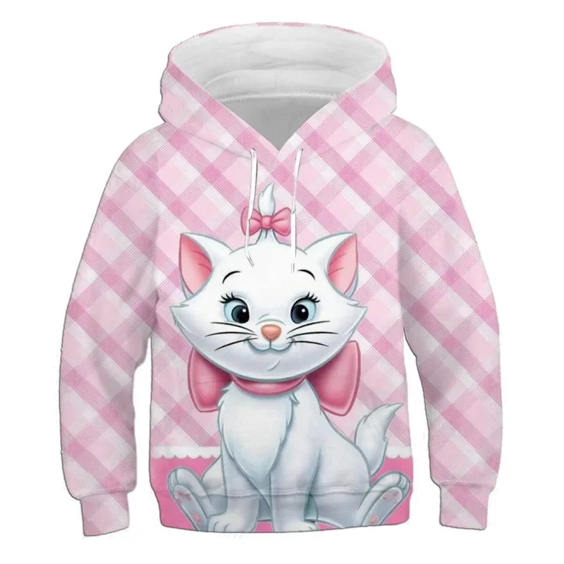 Disney Marie bluzy z kapturem dla kotów z nadrukiem 3D z długim rękawem Anime arystokracja bluzy w stylu Casual uroczy sweter z kreskówek w stylu