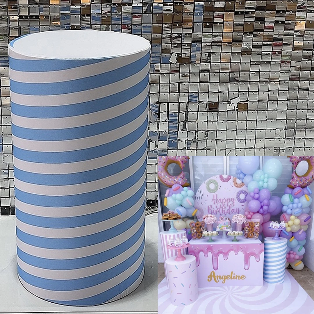 Baby Birthday Party Props Elastic Fabric Cylinder Pedestal Plinth Cover Candy Sweets Dessert Tablecloth Decor