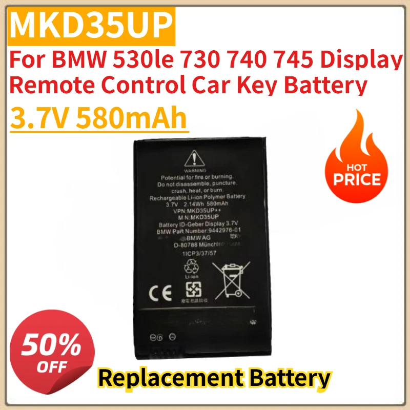 

NEW 3.7V 580mAh Rechargeable Battery MKD35UP For BMW 530le 730 740 745 Display Remote Control Car Key Battery