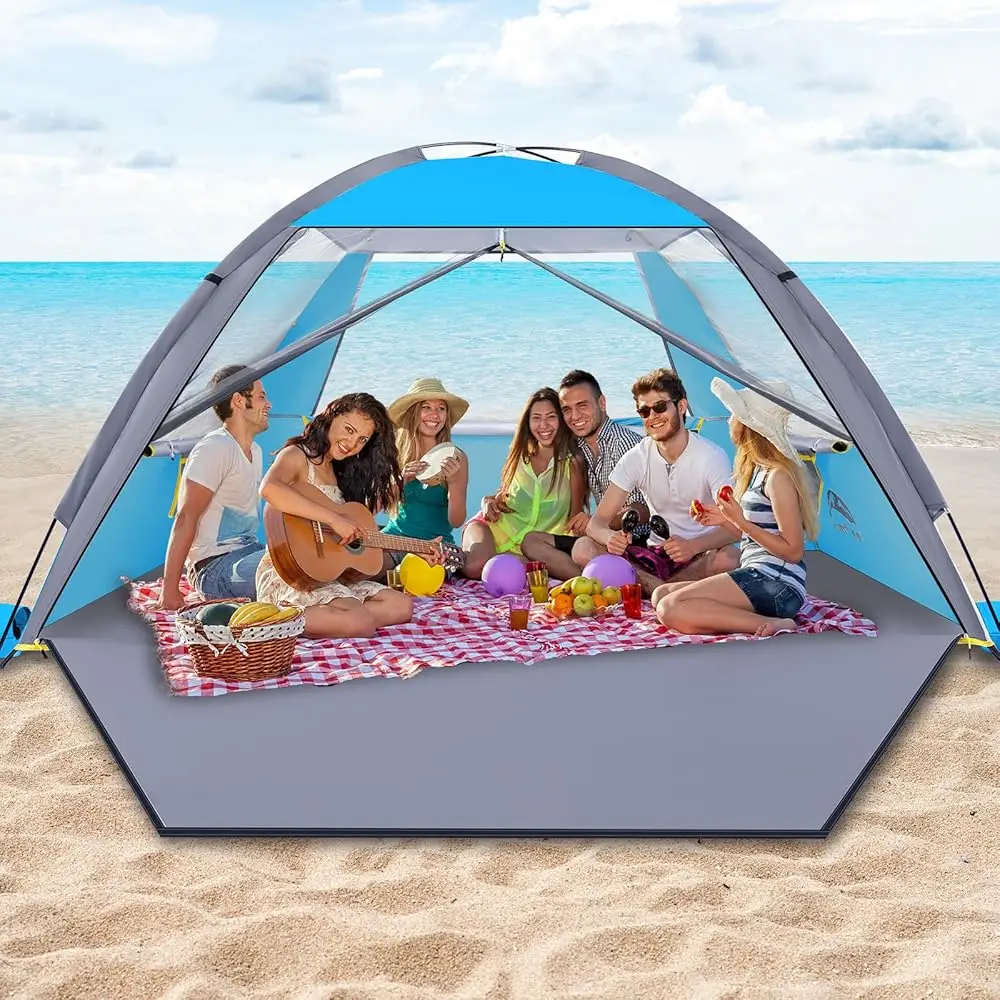 

Beach Tent, Upf 50+ Uv Protection Sun Shade Shelter For 3/4/5/6/7/8 Person, Portable Beach Canopy For Family & Baby,