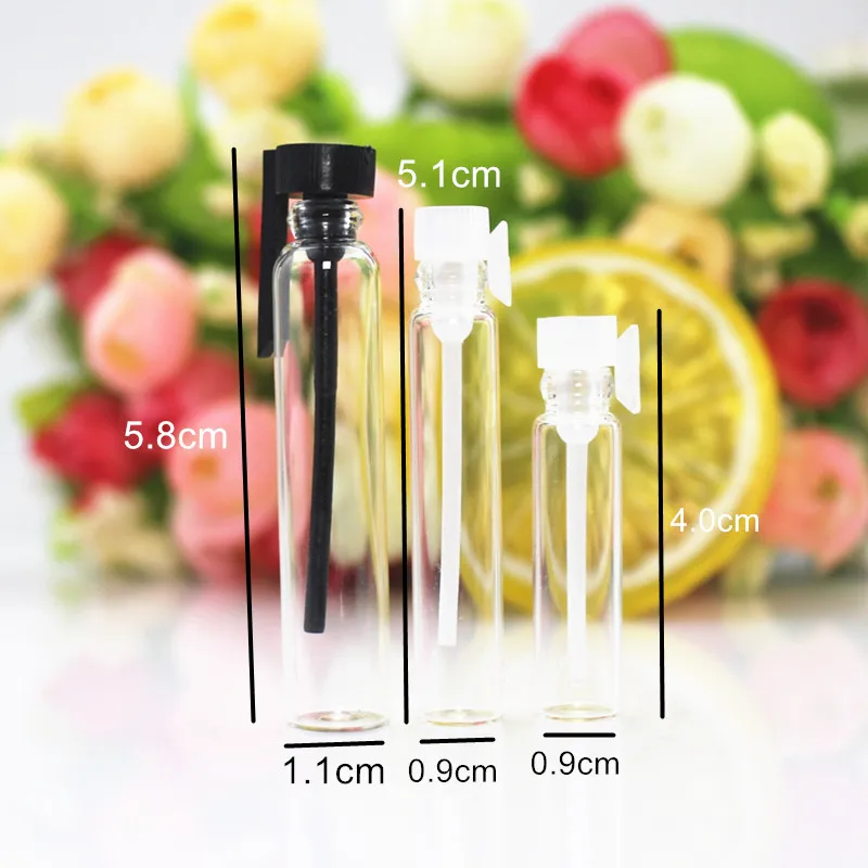 50pcs/lot 1ml 2ml 3ml Clear Perfume Glass Bottle 3cc Sample Vials Test Bottles with Black Stopper Fragrance Cosmetic Packaging