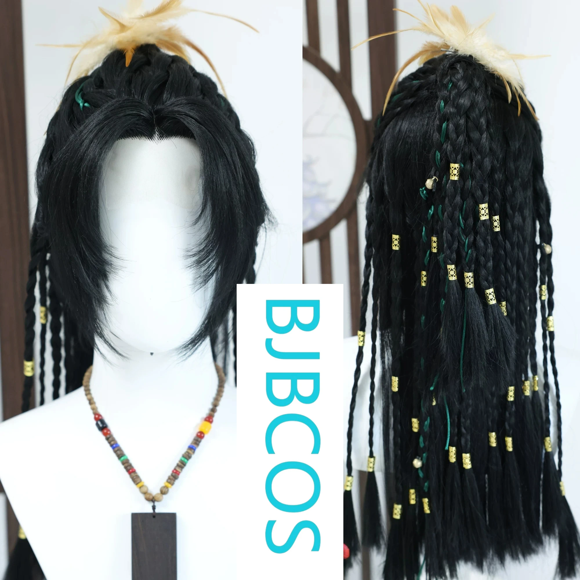 Peluca de estilo [WHERE WINDS MEET] Jiuliu para hombre (incluye campana), imitación de pelo sintético, peluca con forma de chica peluda para cosplay