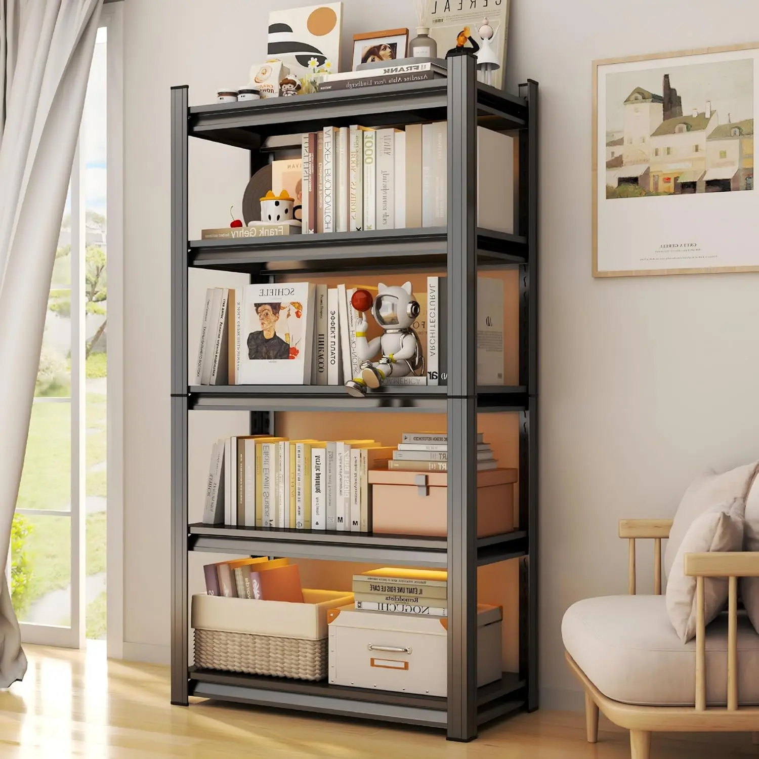 

77" Inch Tall Book Shelf, Screwless Installation Metal Bookshelves, Heavy Duty Steel Bookcases, 5-Tier Adjustable, Customized