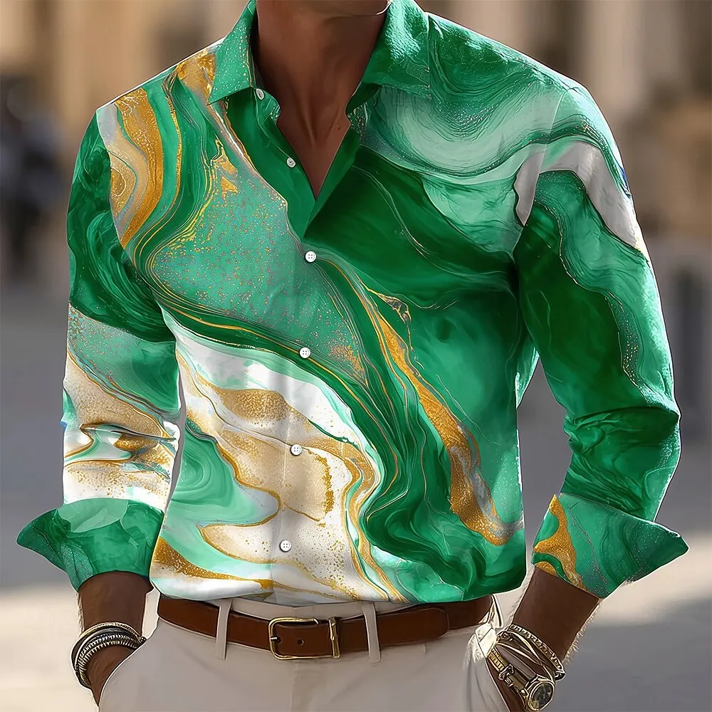 Men's 2025 Long Sleeve Shirts Marble Abstract Liquid Art Shirts Autumn Winter Streetwear Casual Comfort Polyester Slim Fit Shirt