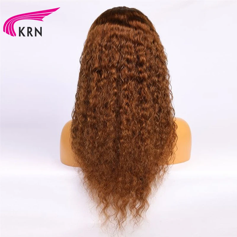 KRN-Remy brasileiro encaracolado peruca de cabelo humano, perucas dianteiras transparentes do laço, cor marrom, 5x5 encerramento, 13x4, 13x6